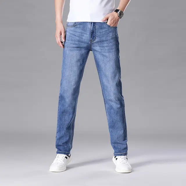 雅鹿 微弹百搭中腰水洗耐磨美式高街休闲直筒修身牛仔裤 男款