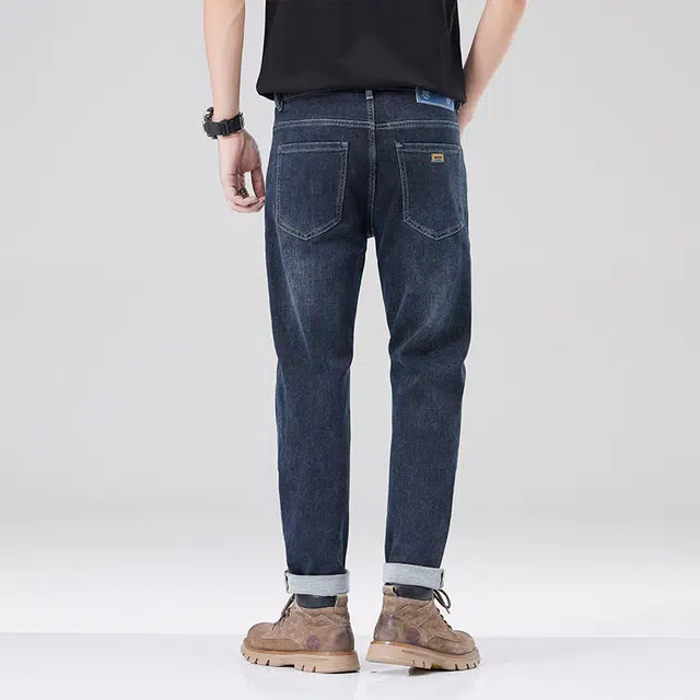 雅鹿 美式休闲复古薄款水洗耐磨做旧锥形宽松直筒牛仔裤 男款 蓝灰