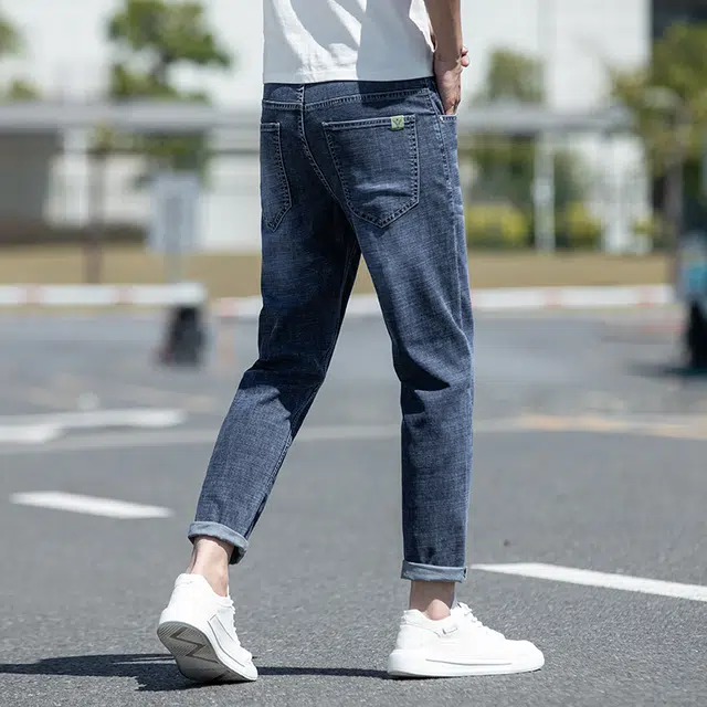雅鹿 美式复古修身直筒锥形百搭休闲水洗耐磨中腰牛仔裤 男款 蓝灰