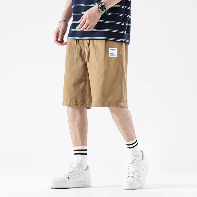 雅鹿 美式简约系带宽松直筒五分休闲短裤 男款