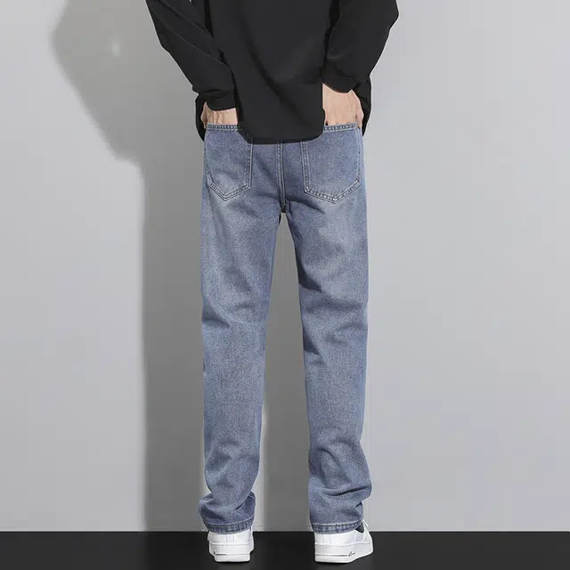 雅鹿 百搭垂感复古中腰拉链直筒牛仔裤 男款