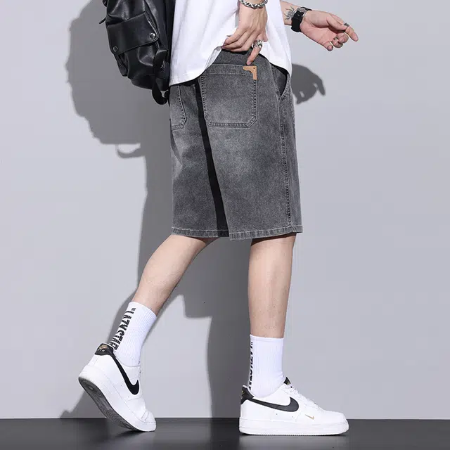 雅鹿 简约水洗做旧复古宽松百搭五分牛仔短裤 男款