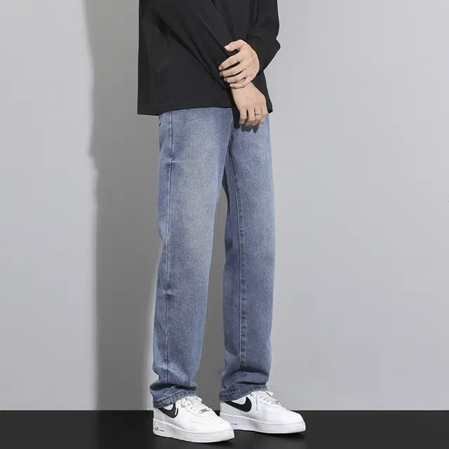雅鹿 百搭垂感复古中腰拉链直筒牛仔裤 男款