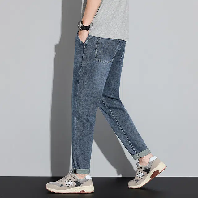 雅鹿 修身复古高街锥形水洗耐磨弹力休闲牛仔裤 男款 蓝色