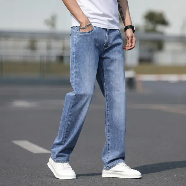 雅鹿 美式中腰宽松阔腿直筒牛仔裤 男款