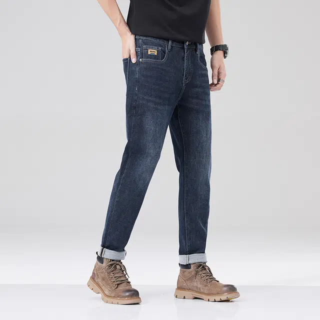 雅鹿 美式休闲复古薄款水洗耐磨做旧锥形宽松直筒牛仔裤 男款 蓝灰