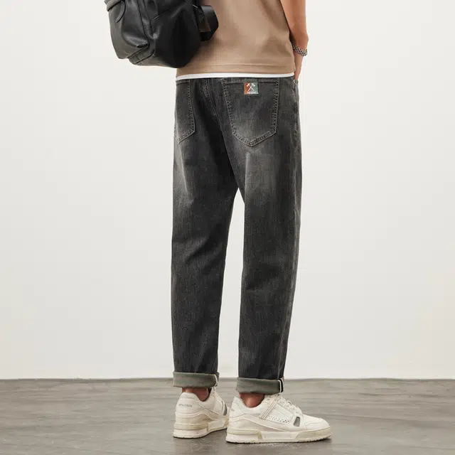 雅鹿 直筒薄款高端水洗美式复古休闲弹力长裤子牛仔裤 男款