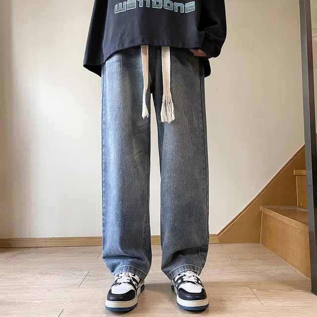 雅鹿 薄款直筒宽松水洗百搭牛仔裤 男女同款