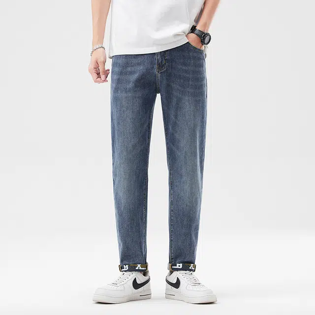 雅鹿 直筒百搭休闲水洗做旧复古牛仔裤 男款 蓝灰