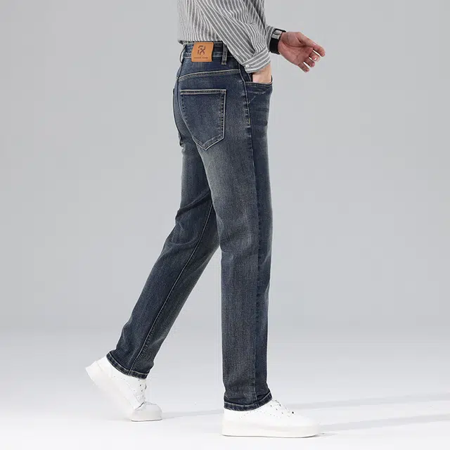 雅鹿 直筒宽松弹力商务高端休闲牛仔裤 男款