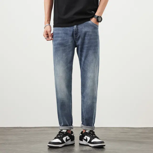 雅鹿 美式复古宽松水洗直筒牛仔裤 男款 浅蓝