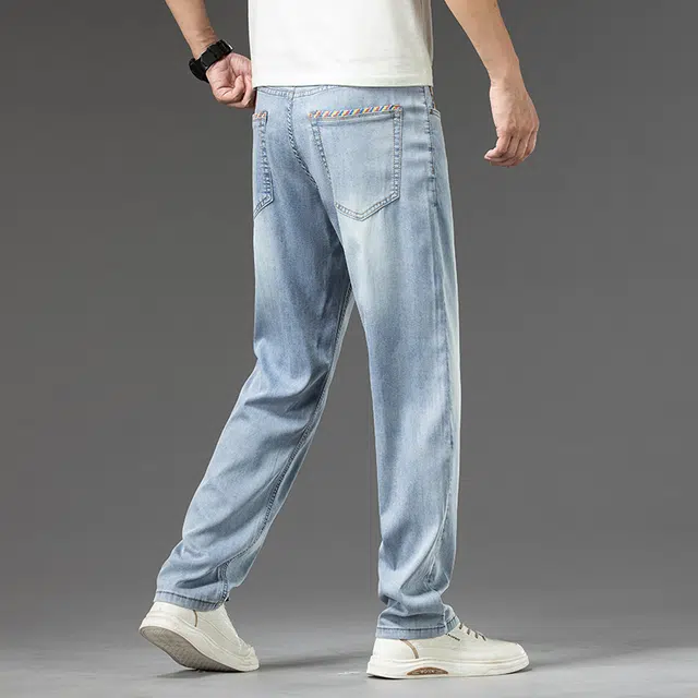 雅鹿 宽松直筒休闲百搭水洗耐磨高街美式牛仔裤 男款 冰丝蓝