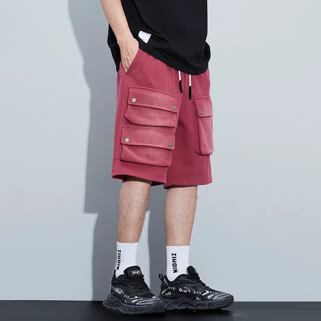 雅鹿 休闲系带中腰运动潮牌沙滩篮球裤百搭薄款五分工装短裤 男款