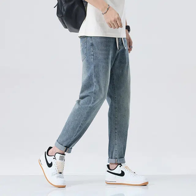 雅鹿 美式复古潮牌宽松水洗直筒牛仔裤 男款 深蓝