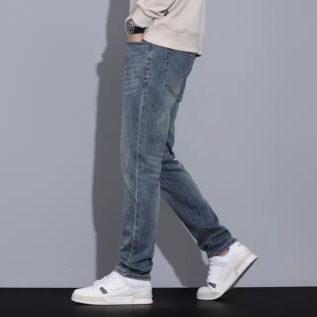 雅鹿 修身百搭直筒时尚潮流裤子牛仔裤 男款 蓝色
