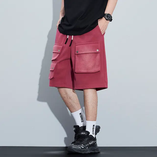 雅鹿 休闲系带中腰运动潮牌沙滩篮球裤百搭薄款五分工装短裤 男款