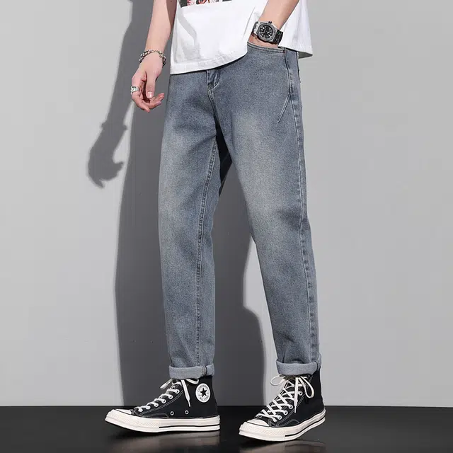 雅鹿 潮牌百搭直筒修身水洗耐磨美式高街休闲牛仔裤 男款