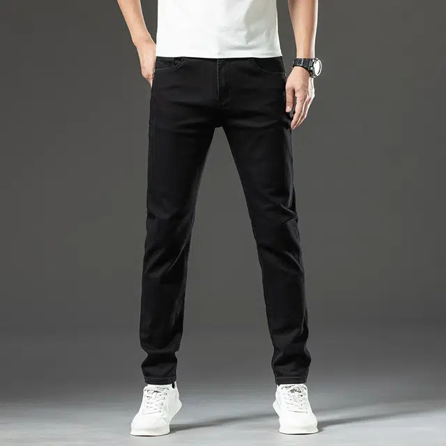 雅鹿 纯色简约直筒休闲牛仔裤 男款 黑色