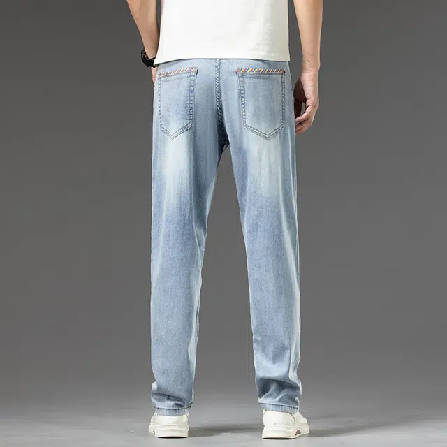雅鹿 宽松直筒休闲百搭水洗耐磨高街美式牛仔裤 男款 冰丝蓝