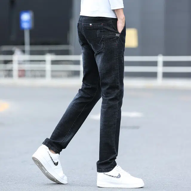 雅鹿 修身直筒水洗耐磨中腰拉链牛仔裤 男款 黑色