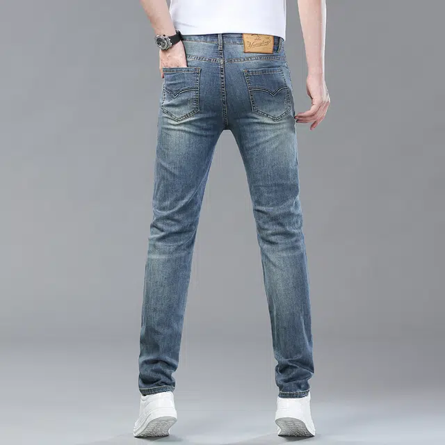 雅鹿 复古潮流弹力时尚百搭直筒修身休闲长裤牛仔裤 男款 牛仔蓝