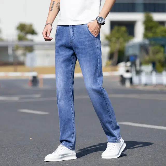 雅鹿 美式复古薄款锥形裤修身高街休闲百搭水洗耐磨中腰牛仔裤 男款