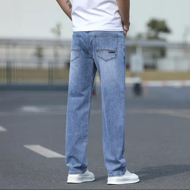 雅鹿 美式中腰宽松阔腿直筒牛仔裤 男款