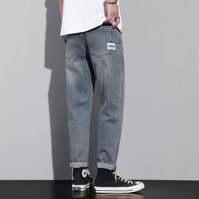 雅鹿 潮牌百搭直筒修身水洗耐磨美式高街休闲牛仔裤 男款