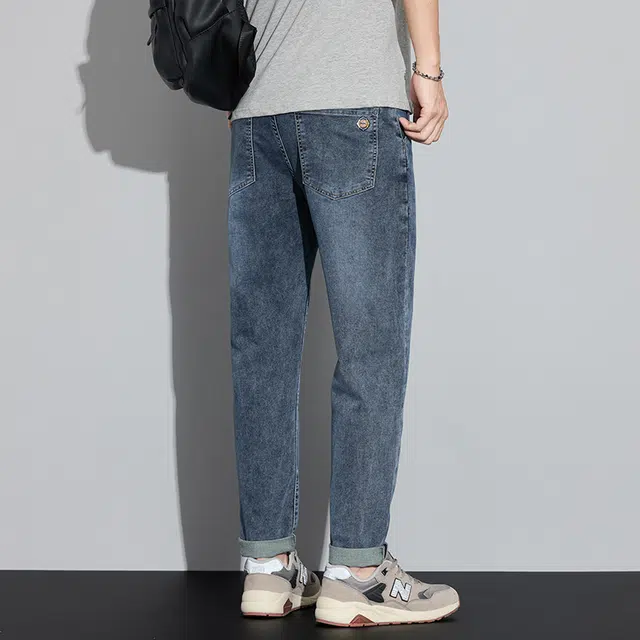 雅鹿 修身复古高街锥形水洗耐磨弹力休闲牛仔裤 男款 蓝色