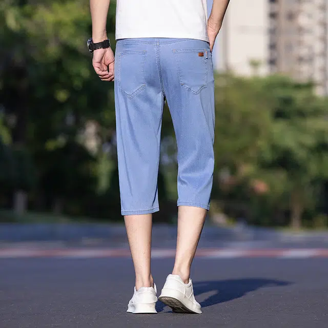 雅鹿 薄款宽松直筒运动休闲水洗耐磨牛仔短裤 男款