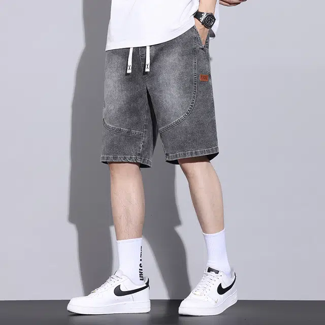 雅鹿 简约水洗做旧复古宽松百搭五分牛仔短裤 男款