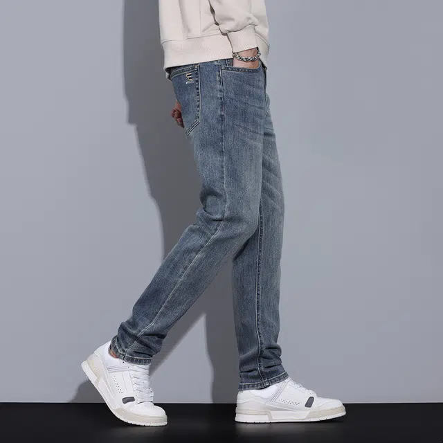 雅鹿 修身百搭直筒时尚潮流裤子牛仔裤 男款 蓝色