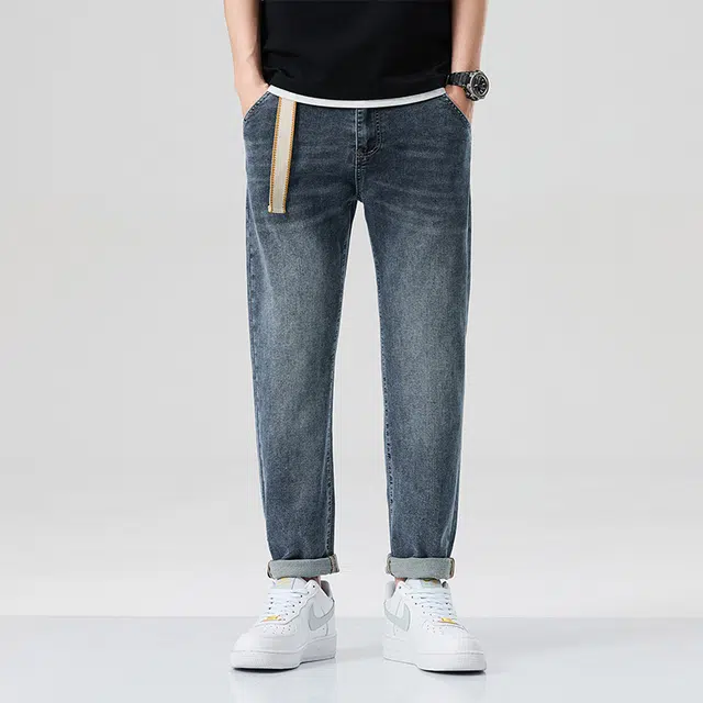 雅鹿 美式复古休闲百搭耐磨水洗直筒牛仔裤 男款