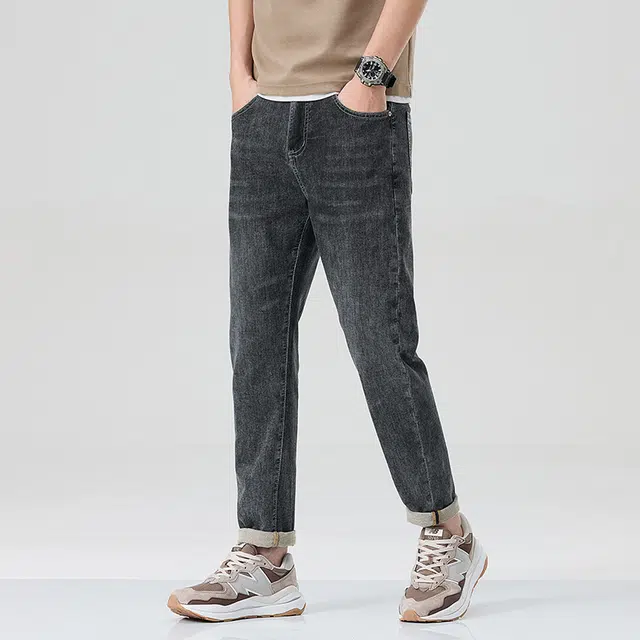 雅鹿 宽松小直筒水洗耐磨百搭时尚港风牛仔裤 男款 黑灰