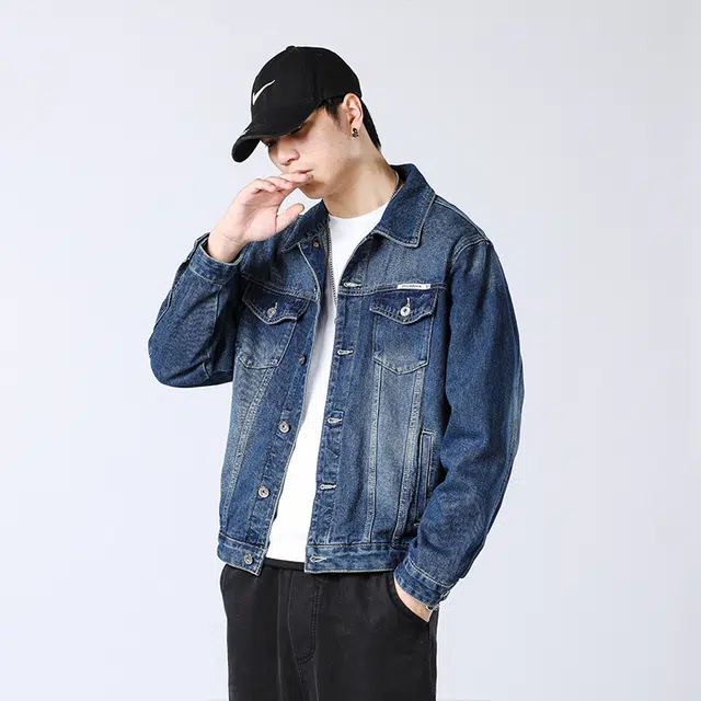 雅鹿 复古工装韩版潮流百搭帅气休闲牛仔外套 男款