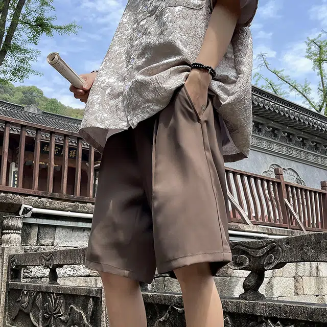 雅鹿 薄款透气弹力凉感宽松直筒休闲短裤 男款