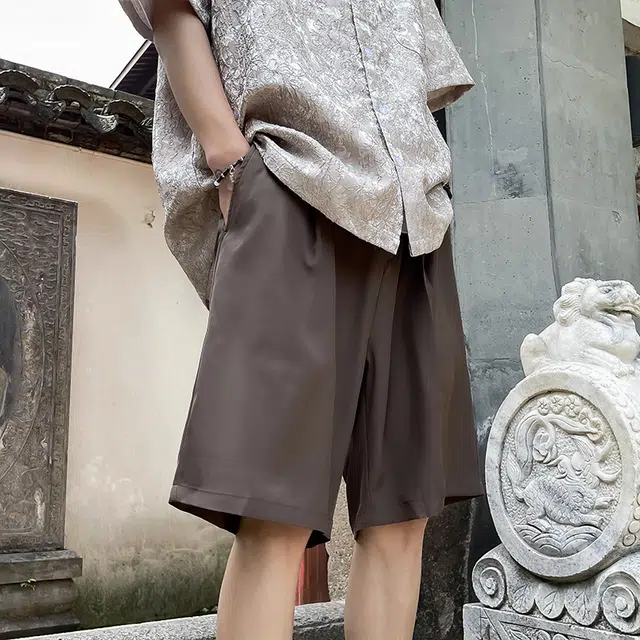 雅鹿 薄款透气弹力凉感宽松直筒休闲短裤 男款