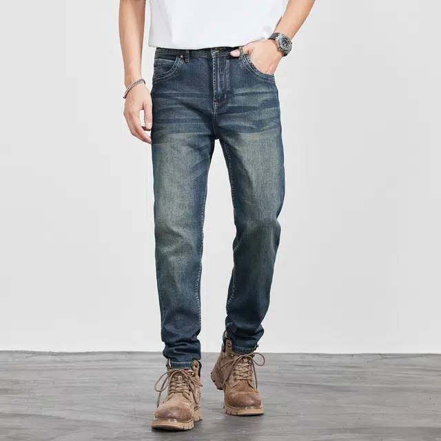 雅鹿 休闲工装高端宽松百搭弹力牛仔裤 男款 复古蓝