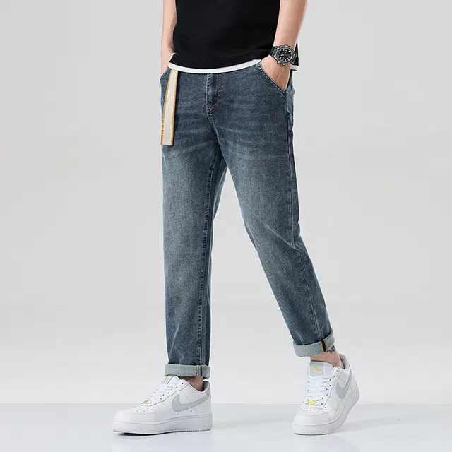 雅鹿 美式复古休闲百搭耐磨水洗直筒牛仔裤 男款