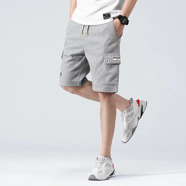 雅鹿 美式薄款工装五分裤运动宽松潮流系带中腰休闲短裤 男款
