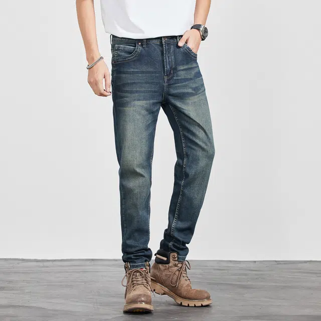 雅鹿 休闲工装高端宽松百搭弹力牛仔裤 男款 复古蓝