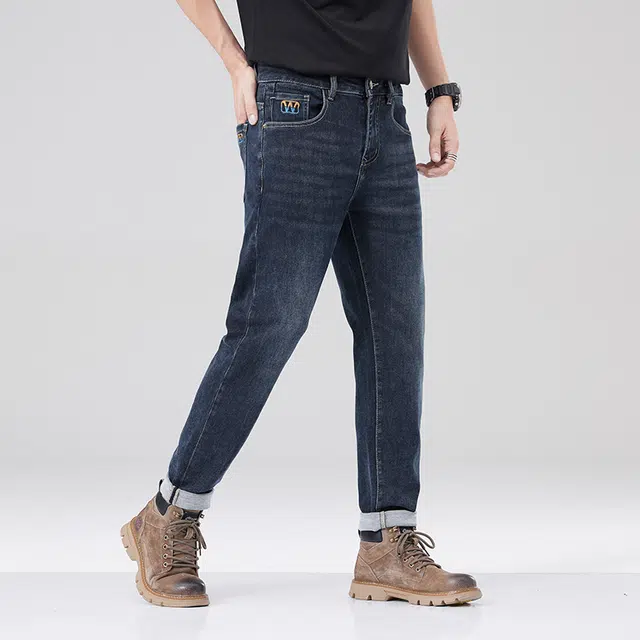 雅鹿 复古休闲直筒修身水洗做旧牛仔裤 男款 蓝灰
