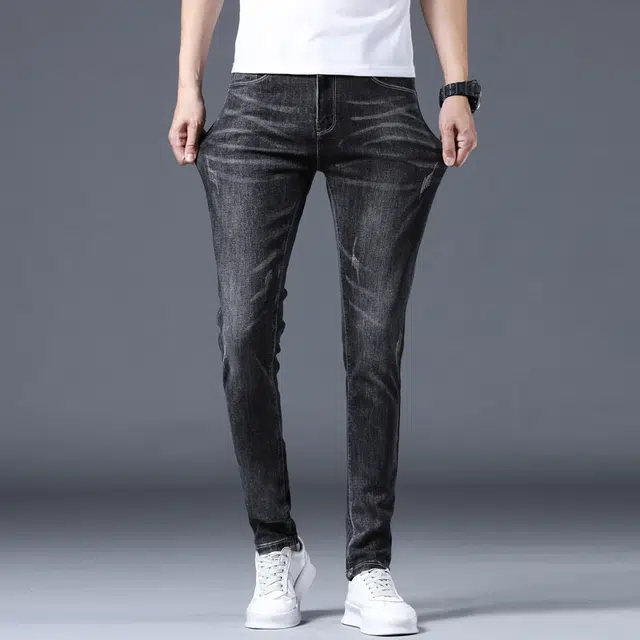 雅鹿 休闲水洗耐磨中腰修身直筒中式轻商务百搭牛仔裤 男款