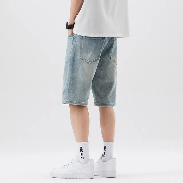 雅鹿 高街美式潮牌宽松休闲百搭牛仔短裤 男款 蓝色