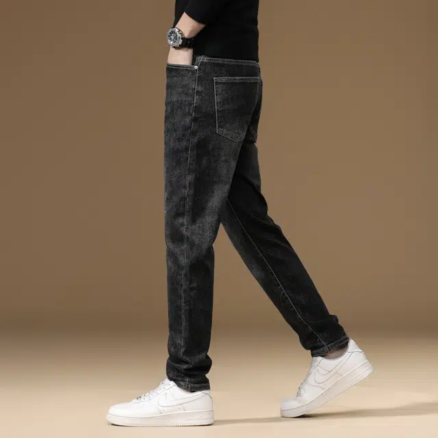 雅鹿 美式百搭复古水洗直筒潮牌牛仔裤 男款 深灰