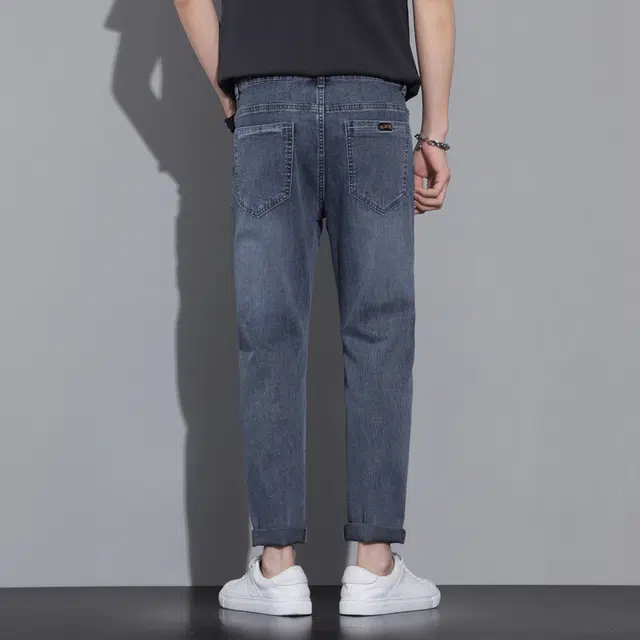雅鹿 潮牌百搭休闲中腰潮牌直筒牛仔裤 男款 蓝色