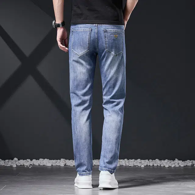 雅鹿 水洗耐磨高街百搭时尚直筒潮牌轻奢商务中腰牛仔裤 男款 蓝色