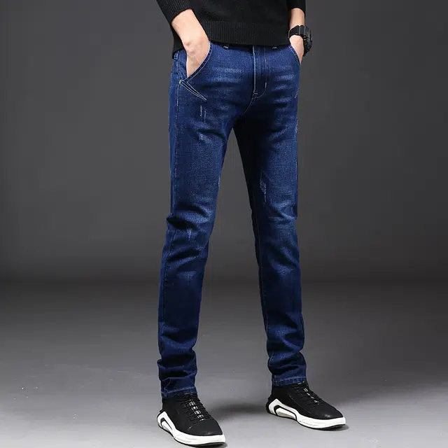 雅鹿 直筒水洗做旧百搭休闲修身耐磨中腰拉链牛仔裤 男款