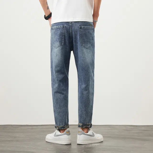 雅鹿 美式复古宽松水洗直筒牛仔裤 男款 蓝色