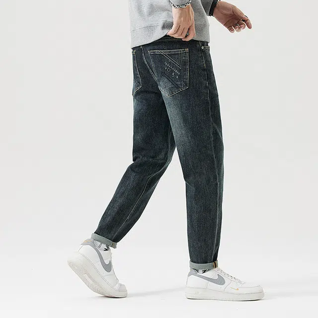 雅鹿 锥型直筒宽松百搭牛仔裤 男款 蓝色